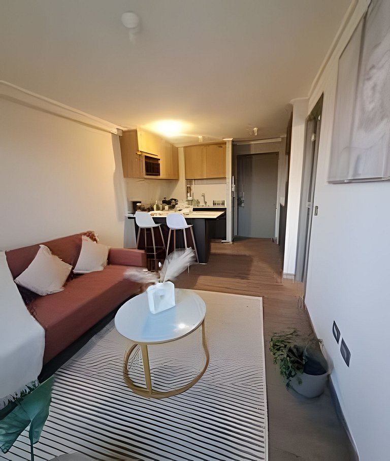 Depto. nuevo en condominio, estacionamiento y wifi